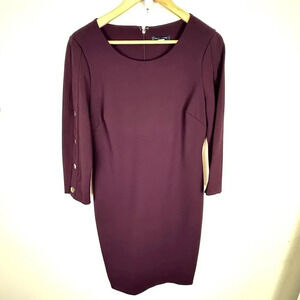 Tommy Hilfiger Burgundy Purple 3/4 Sleeve Sheath Midi Dress SIZE 10